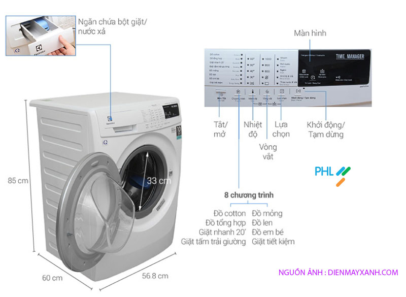 Máy Giặt Lồng Ngang 7.5KG inverter Electrolux EWF10744