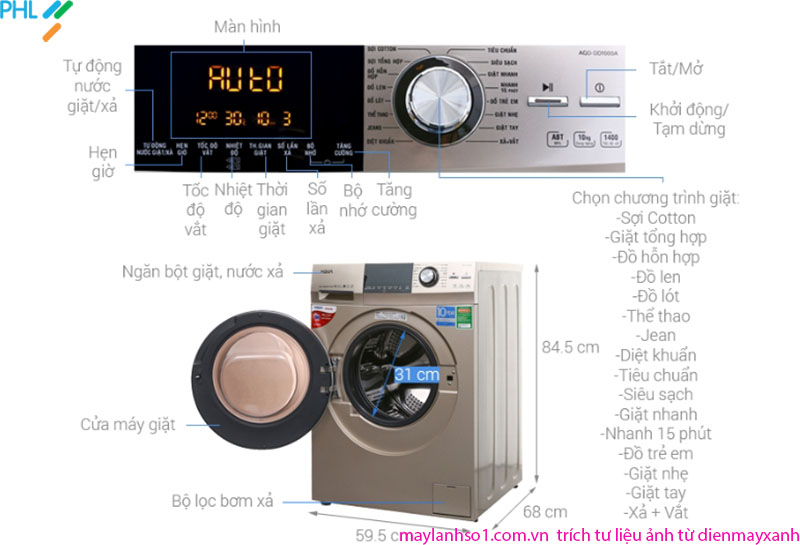 Máy giặt lồng ngang AQUA inverter DD1000A